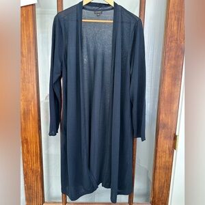 J.Jill Wearever XL Navy Open Front Cardigan Sweater Sheer Cotton Long Line